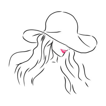 Silhouette of beautiful woman in a elegant hat. Vector