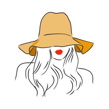 Silhouette of beautiful woman in a elegant hat. Vector