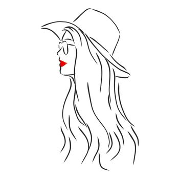 Silhouette of beautiful woman in a elegant hat. Vector