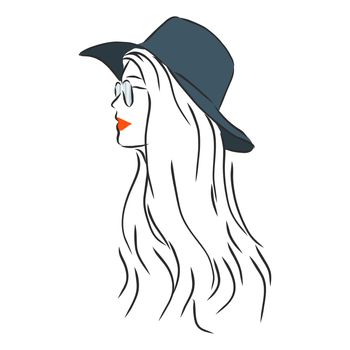 Silhouette of beautiful woman in a elegant hat. Vector