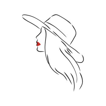 Silhouette of beautiful woman in a elegant hat. Vector