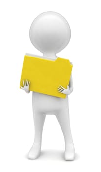 3d man holding folder in hand concept in white isolated background - 3d rendering , front angle view