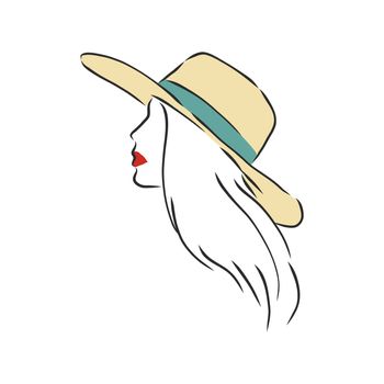 Silhouette of beautiful woman in a elegant hat. Vector