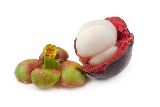 Ripe mangosteen fruit isolated on a white background.