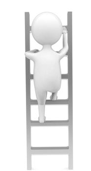 3d man climbing up ladder concept in white isolated background - 3d rendering , front angle view