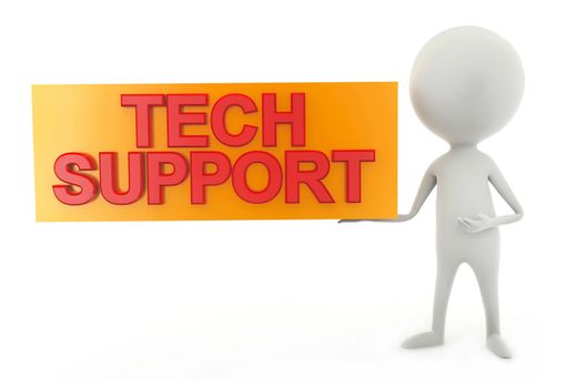 3d man tech support concept in white background - 3d rendering , front angle view