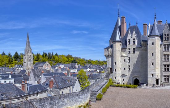 Langeais castle in the Loire region and pretty town, France.