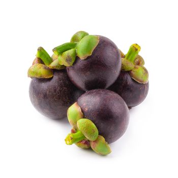 Ripe mangosteen fruit isolated on a white background.