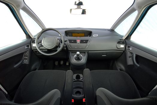 the inside of the passenger car, front view