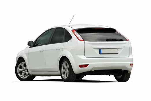 white car on white background, back view