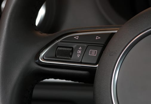 Detail on the steering wheel with controls