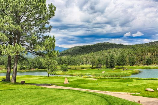 New Mexico's Inn of the Mountain Gods mountain resort, golf courses- one of the most spectacular golf courses in the country. HDR image.