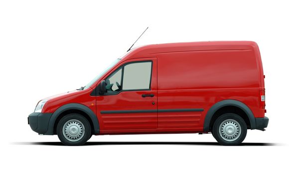 red commercial vehicle isolated on white background