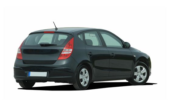 black car on white background, rear view