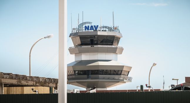 Faro, Portugal - May 3, 2018: Control Tower of Faro International Airport on a Spring Day