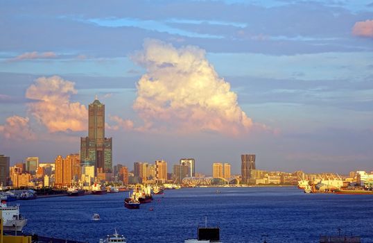 Beautiful view of the port and skyline of Kaohsiung in southern Taiwan