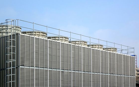 Large industrial air conditioning system with vents and fan towers