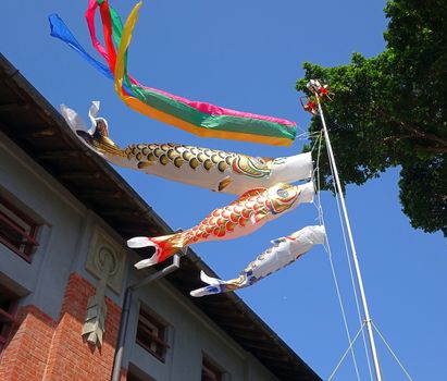 Traditional Koinobori streamers in the shape of fish to celebrate Children Day
