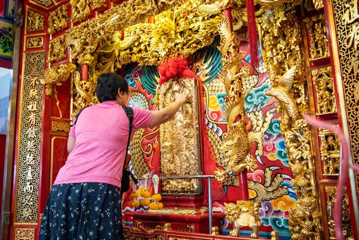 Samut Sakorn, Thailand - February 15, 2020 : Sanlugmuang Samut Sakorn (Chao Po Vichian Chot) This shrine is the sacred place that people worship and it is also the center of fishermen in the province