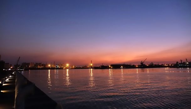 Beautiful view of Kaohsiung Port just after sunset
