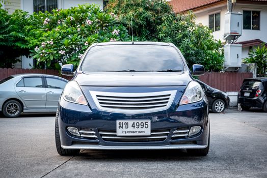 Bangkok, Thailand - January 12, 2020 : Nissan Almera, an ECO car sedan in Thailand, is being posted in one of Thailand magazine to promote that ECO car can be modified into VIP Style.
