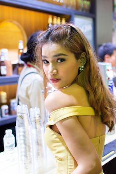 Bangkok, Thailand - May 28, 2016 : Unidentified model pretty lady on display food exibition show event. This a open event no need press credentials required.