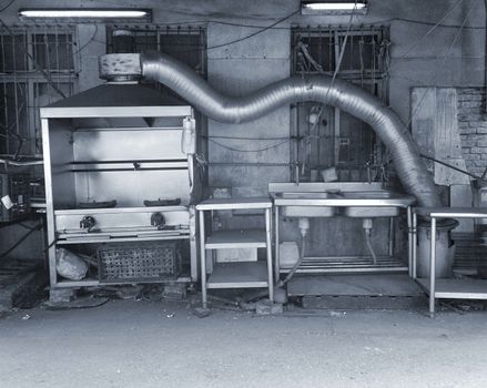 Stainless steel kitchen and sink of a street food vendor
