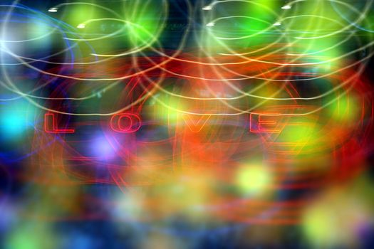 Light painting with the illuminated word LOVE and blurs