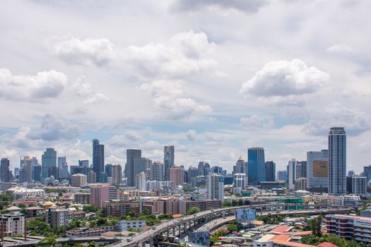 Bangkok, Thailand - July 22, 2016 : Cityscape and transportation with expressway and traffic in daytime from skyscraper of Bangkok. Bangkok is the capital and the most populous city of Thailand.