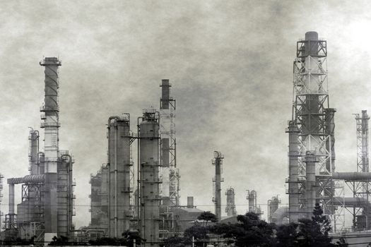 Heavy smog above a large industrial plant for the petrochemical industry