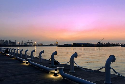 Beautiful view of Kaohsiung Port just after sunset seen from the Glory Pier