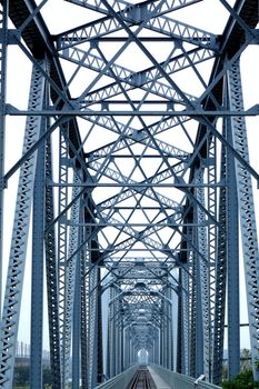 Vintage iron railway bridge dating back one hundred years
