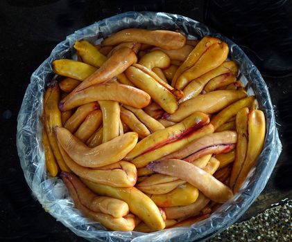 Yellow fish eggs harvested from grey mullet fish