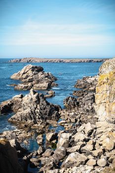 view of the rocky coast of the island of Yeu, Vendee, France on a fall day