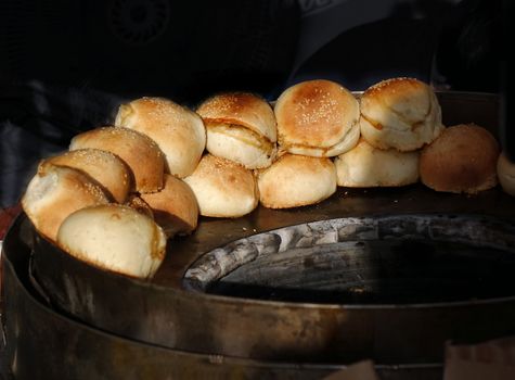 Freshly baked buns just out of the oven
