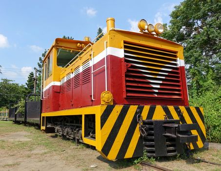 A vintage diesel train engine from about 70 years ago