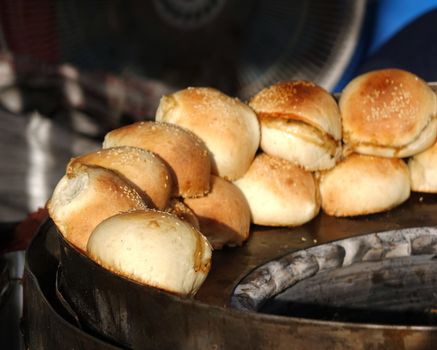 Freshly baked buns just out of the oven