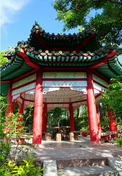 An old pavilion provides a tranquil spot in a Chinese park
