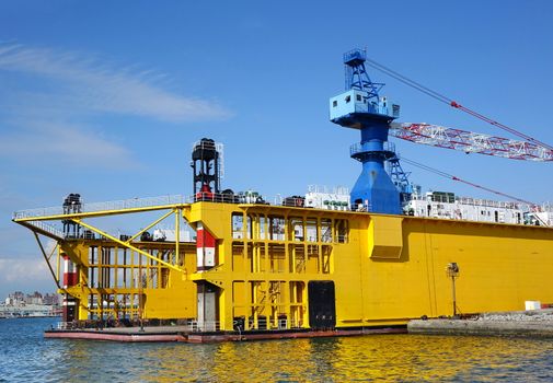 View of a local shipyard where small and medium sized vessels are being built.