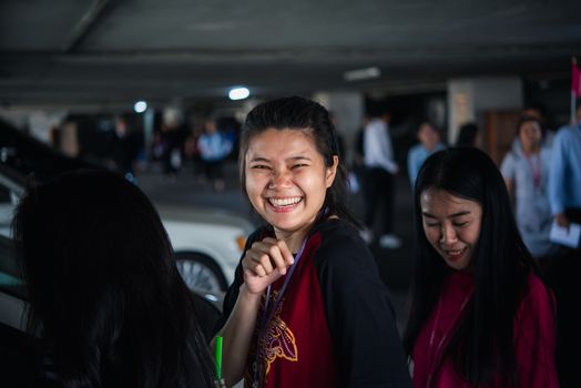 Bangkok, Thailand - December 20, 2019 : Many working people preparedness for fire drill or other disaster at office in Bangkok Thailand