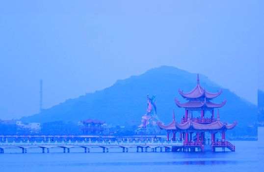The Lotus Lake in Kaohsiung, Taiwan at dusk

