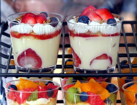 Delicious pudding with fresh strawberries and other fruit