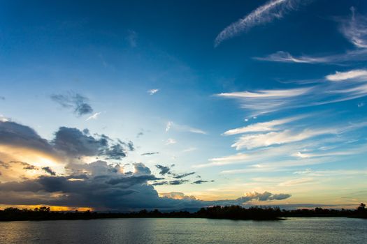 colorful dramatic sky with cloud at sunset