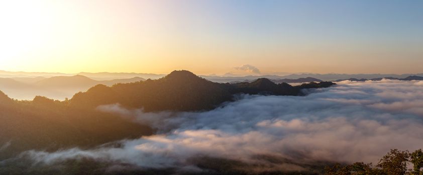 Beautiful summer landscape in the mountains with the sunset