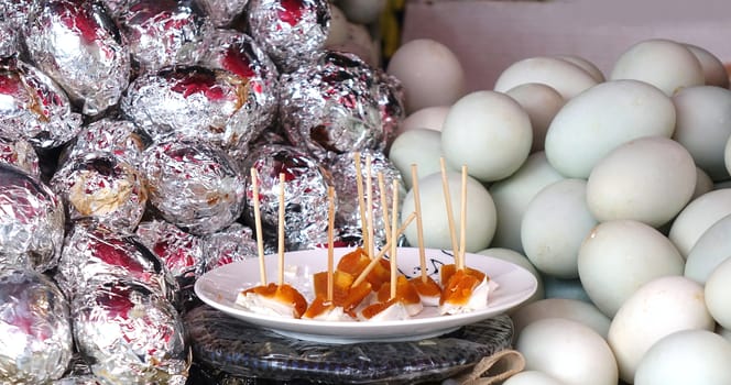 Duck eggs preserved in a salty brine are a popular Chinese food
