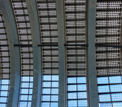 The ceiling of a building is made up from solar panels
