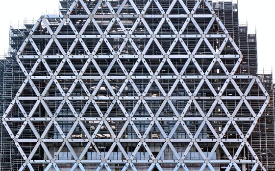 Large scale construction project with a modern steel facade