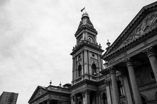 Melbourne, Australia - June 13, 2020: The majestic Fitzroy Town Hall and library near Brunswick St in Fitzroy, Victoria, Australia