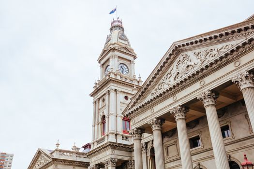 Melbourne, Australia - June 13, 2020: The majestic Fitzroy Town Hall and library near Brunswick St in Fitzroy, Victoria, Australia