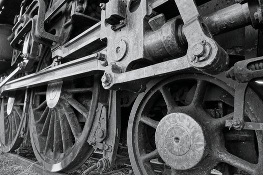 The running gear of a vintage steam locomotive